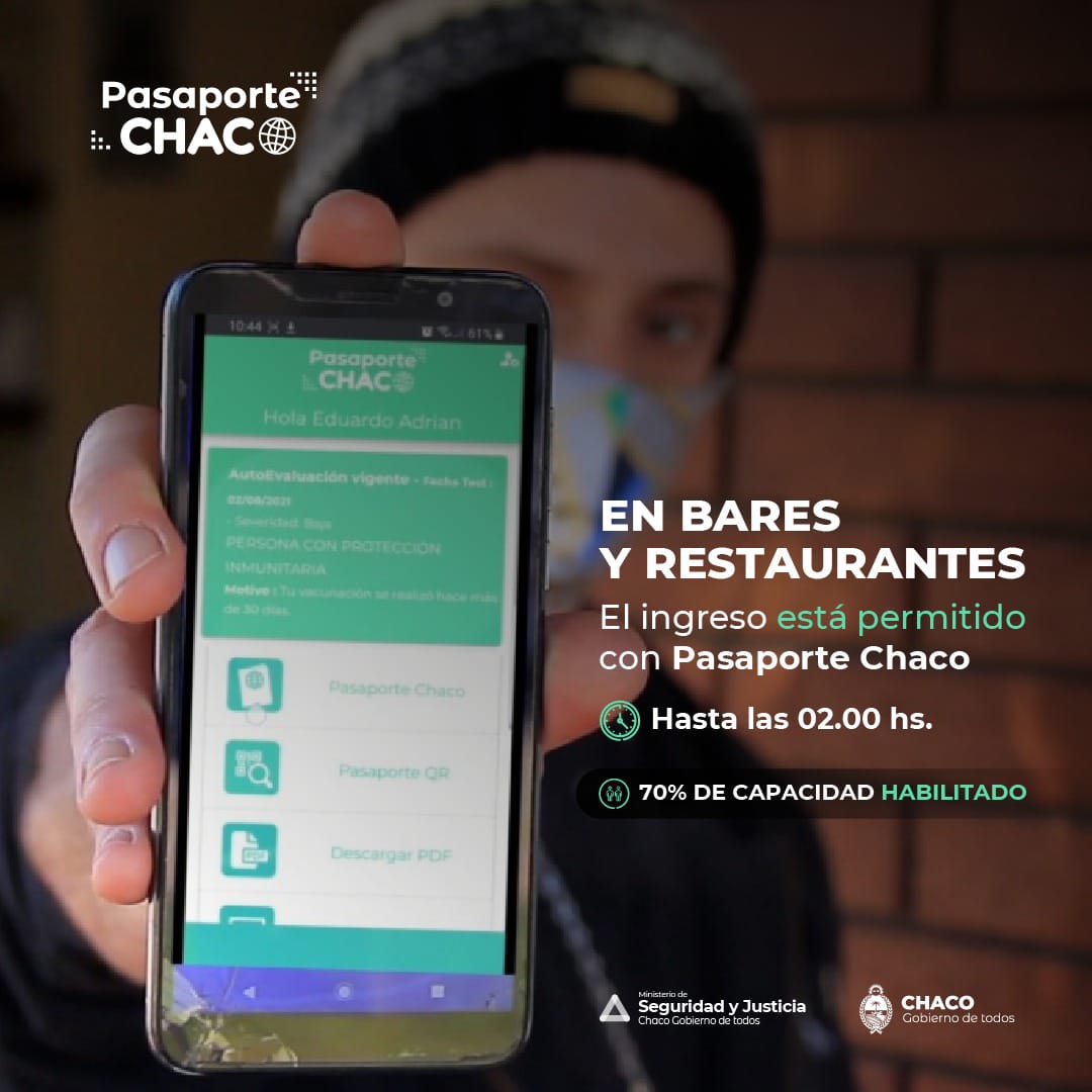 COVID-19: CONTROLARÁN EL PASAPORTE CHACO EN BARES DE RESISTENCIA