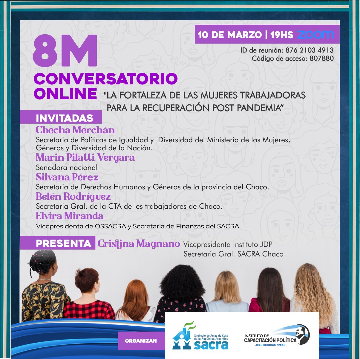 El Instituto Juan Domingo Perón y SACRA lanzan el conversatorio “La fortaleza de las mujeres trabajadoras para la recuperación post pandemia” con autoridades nacionales